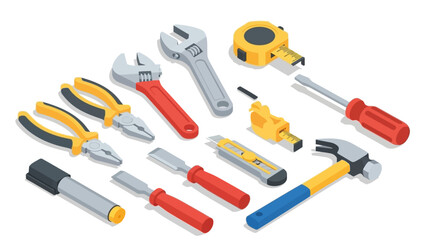 Isometric toolbox with various tools for diy projects and repairs
