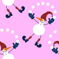 Christmas cartoon ice seamless snowman pattern for wrapping paper and fabrics