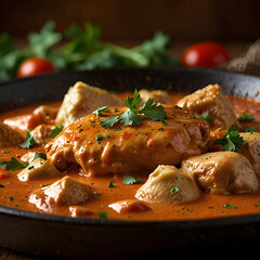 Creamy chicken paprikash with herbs and fresh tomatoes