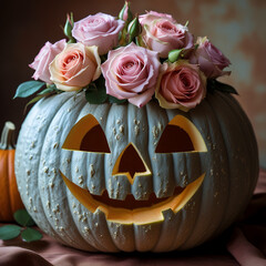 halloween pumpkin with flowers