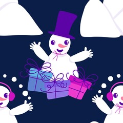 Christmas cartoon ice seamless snowman pattern for wrapping paper and fabrics