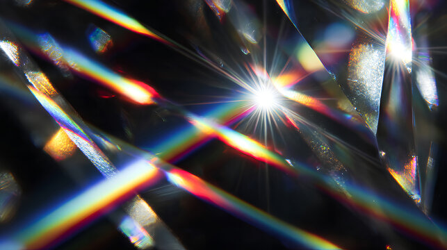 Shiny spectrum neon transparent crystal rainbow ray diamond lens sparkle light effect glass bokeh glitter beam bright background rainbow light radiant flash reflex white background