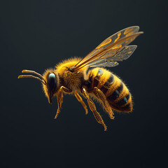 close up image of bee with dark background