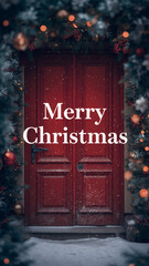 red christmas door with christmas tree
