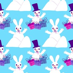 Christmas cartoon ice seamless snowman pattern for wrapping paper and fabrics