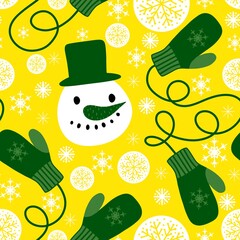 Christmas cartoon ice seamless snowman pattern for wrapping paper and fabrics