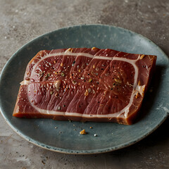 Cow tongue slice slow-cooked to perfection on a rustic plate