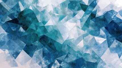 Abstract art featuring various overlapping blue-green geometric shapes with watercolor texture