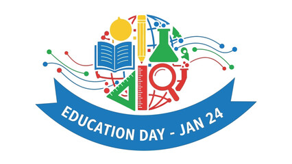 Vibrant Education Day banner with learning icons and colorful design