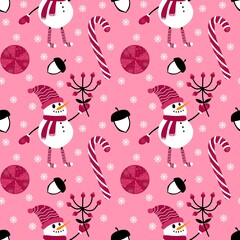Christmas cartoon ice seamless snowman pattern for wrapping paper and fabrics