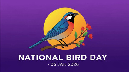 Vibrant bird perched on branch with flowers on National Bird Day