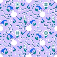 Christmas cartoon ice seamless snowman pattern for wrapping paper and fabrics