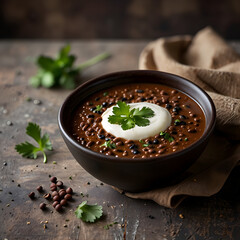 Delicious Dal Makhani served in an elegant bowl with fresh cilantro