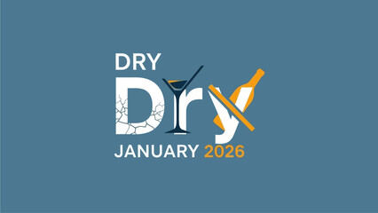 Dry January 2026 campaign logo with cracked glass and crossed bottle
