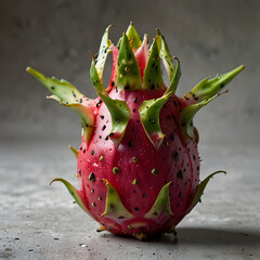 Vibrant pink dragonfruit with striking green spikes