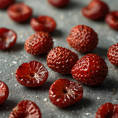 Vibrant dried strawberries in a rustic setting