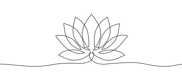 Lotus flower in one line art style. Drawing of a lotus, with editable black stroke © Erik