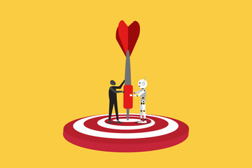 Artificial intelligence helps Businessman to achieve a target, goal. concept of automation innovation, guide humans in their work