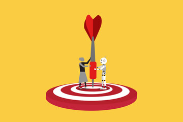 Artificial intelligence helps Business woman to achieve a target, goal. concept of automation innovation, guide humans in their work