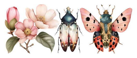 Elegant Floral and Insect Illustration Showcasing Beauty and Aesthetic Harmony