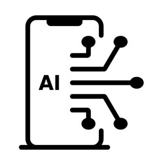 Artificial intelligence on smartphone icon, AI mobile technology, digital brain circuit.