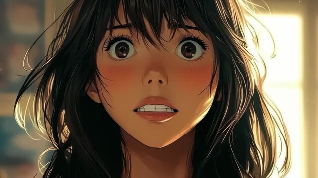 Intense Anticipation: Close-up of a Young Woman's Portrait Captures Intense Emotions of anxiety.