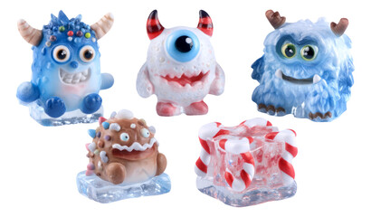 Obraz premium Festive Icy Monsters Collectibles Illustration on Transparent Background