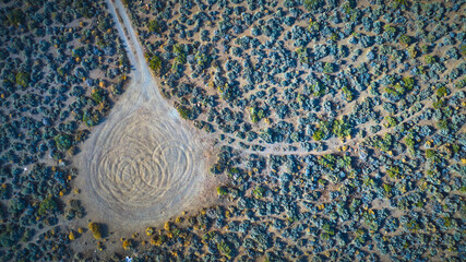 Aerial Dirt Clearing and Road in Eastern Sierra Back Country Top Down