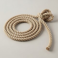 Obraz premium Arrangement of spiraling hemp rope with looped knot on neutral surface