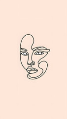 Modern doodle: abstract face outline, continuous line, playful but clean, black on light beige