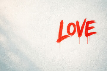 Red Painted Word Love With Dripping Paint On Textured White Wall