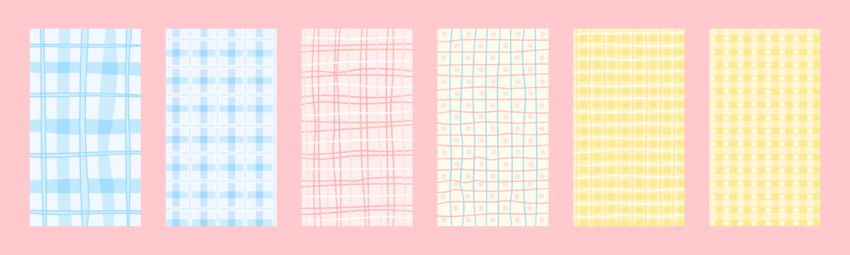Soft Pastel Gingham Plaid Pattern Set in Pink Blue and Yellow