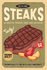 Retro Steak Advertisement Poster with Premium Quality Food