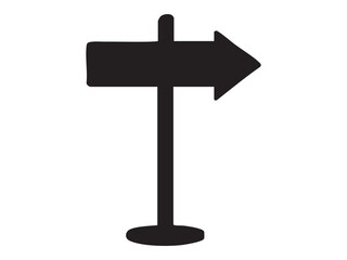 Black silhouette of signpost with directional arrow, isolated icon on white background. concept of navigation, road sign, direction, travel, guidance, symbol, design element.
