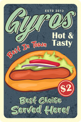 Retro Fast Food Poster Hot Dog and Gyros Advertisement