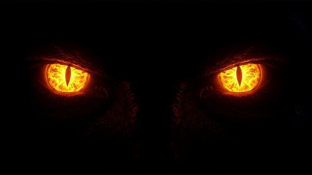 Glowing Fiery Monster Eyes Staring from Dark Darkness. Generative Ai