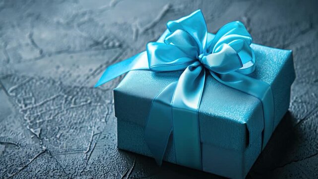 Video A small blue gift box tied with a blue ribbon, perfect for wrapping presents or adding a pop of color to your decor