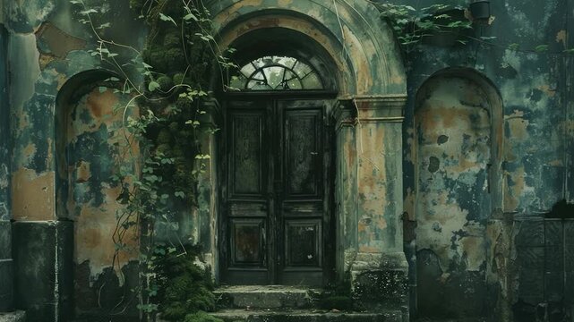 Video Abandoned structure with natural vegetation growth, ideal for historical or eerie scenes