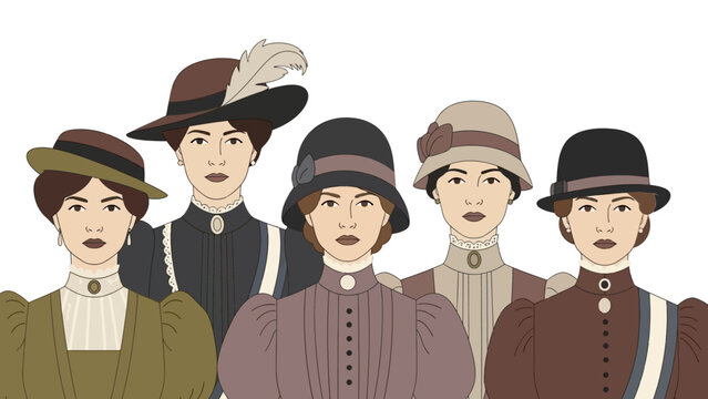 Vintage fashion: early 1900s women in classic hats and dresses