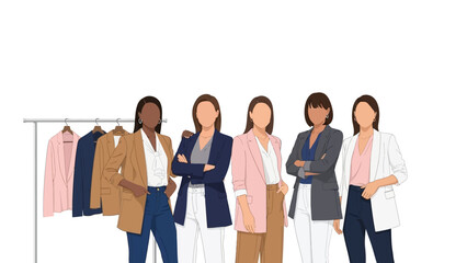 Obraz premium Business women team in stylish blazers with diverse fashion choices