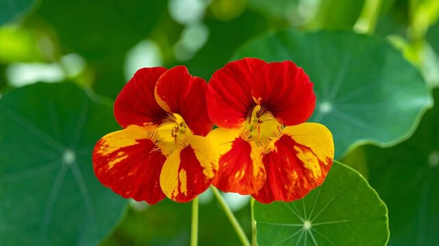 Vibrant Nasturtium Flowers Blooming in a Garden Setting