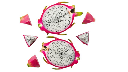 Sliced Dragon Fruit Arrangement on Transparent Background