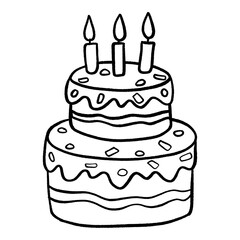 Birthday Cake Illustration with Candles and Confetti, Celebration Party Design on Black Background