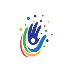Fototapeta premium Hand logo design with people icon inside in colorful cheerful design style
