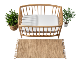 Minimalist Wooden Crib with Soft Lighting and Neutral Decor