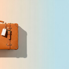 Leather Suitcase on Pastel Gradient Background &mdash; Minimalist Travel Banner with Uncluttered Copy Space
