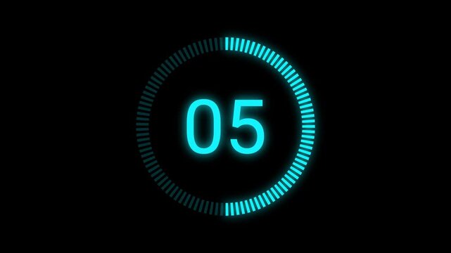 Short 10 second cyan blue digital count up timer neon circle graphic