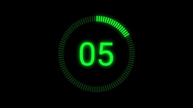Thirty second green digital count up timer with glowing circular progress bar