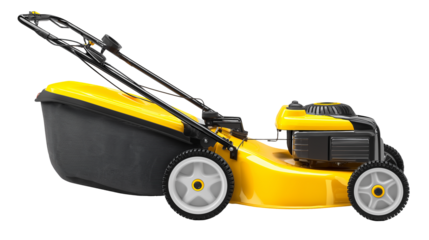 Yellow Lawn Mower Isolated on Transparent Background, Professional Gardening and Landscaping Equipment for Commercial Use