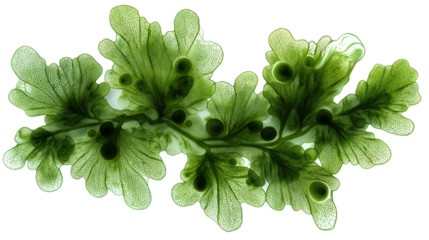 Green Seaweed Algae Illustration Isolated on Transparent Background, Organic Marine Plant Texture for Science, Ecology and Commercial Design Use